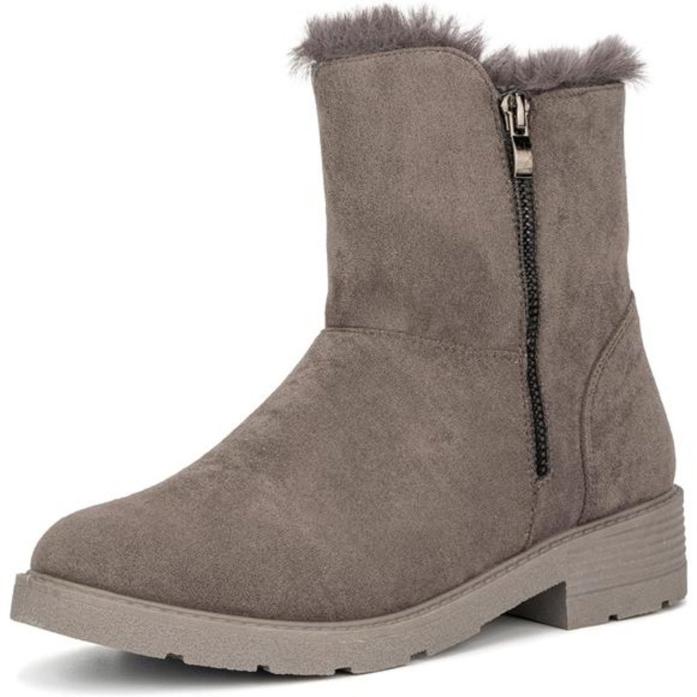 Women's Faux Fur Lined Side Zipper Classic Dress Bootie Round Toe Ankle Boot